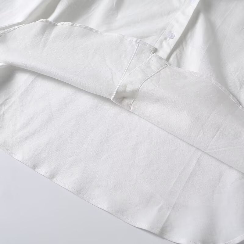 Women's linen blended stand collar shirt