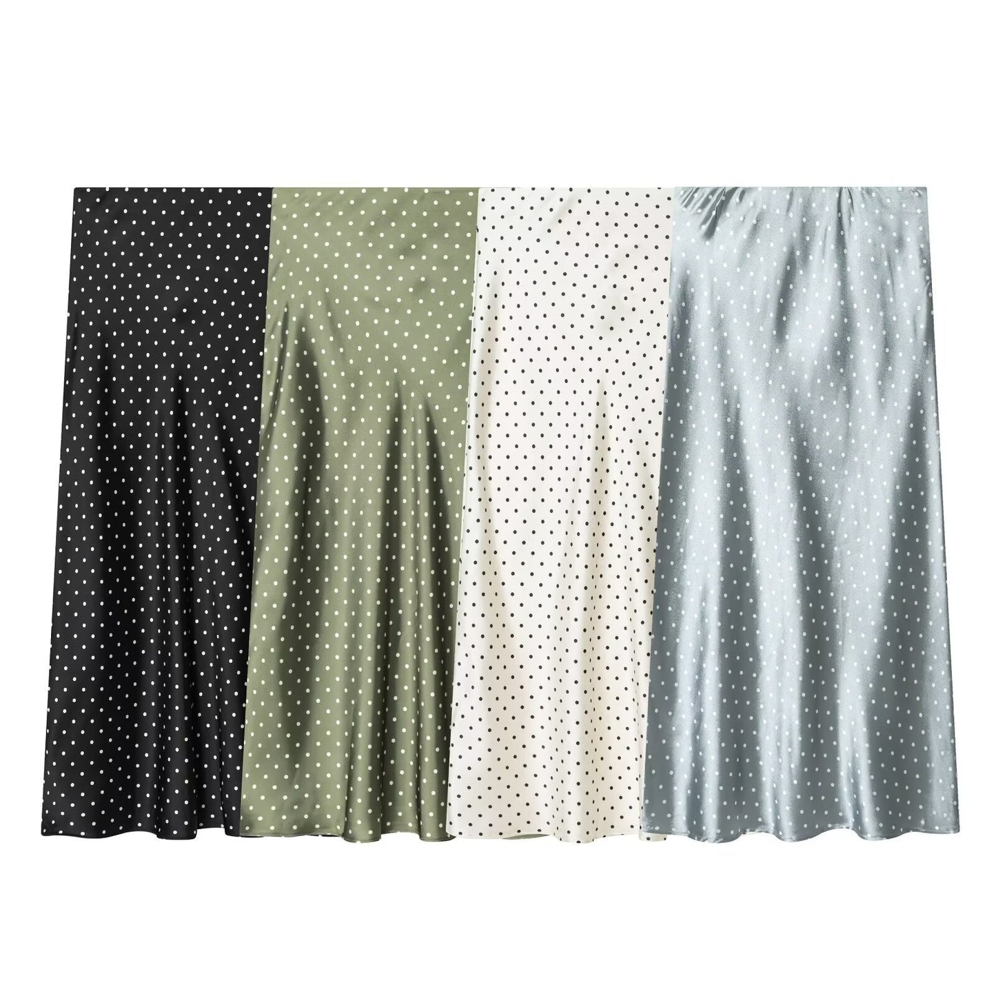 Women's polka dot satin texture MIDI skirt