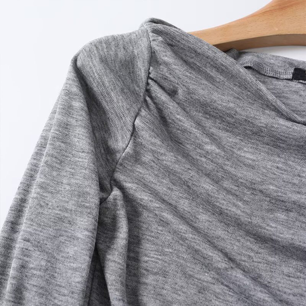 Women's pleated collar long sleeved knitted T-shirt