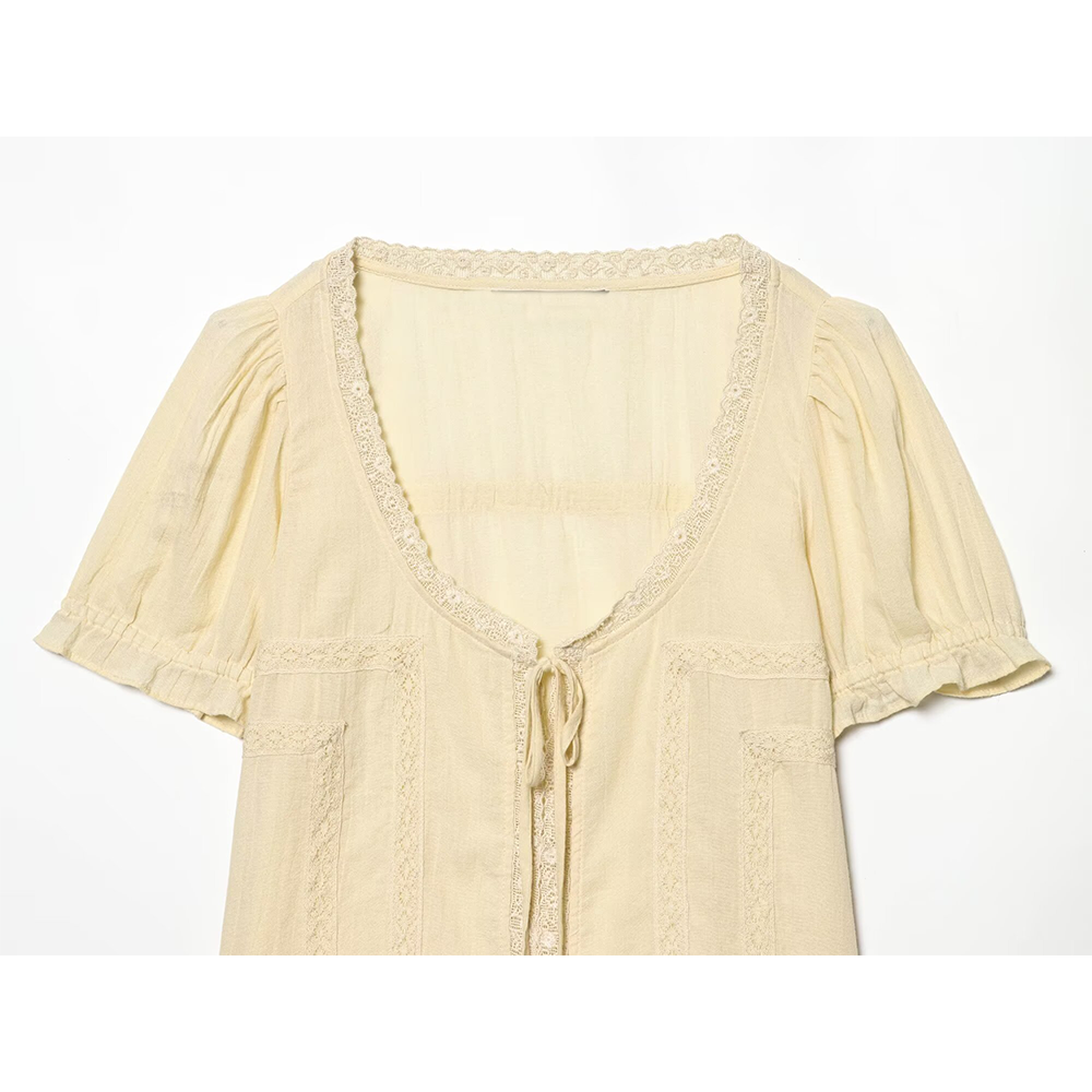 Women's embroidered chiffon lace up shirt