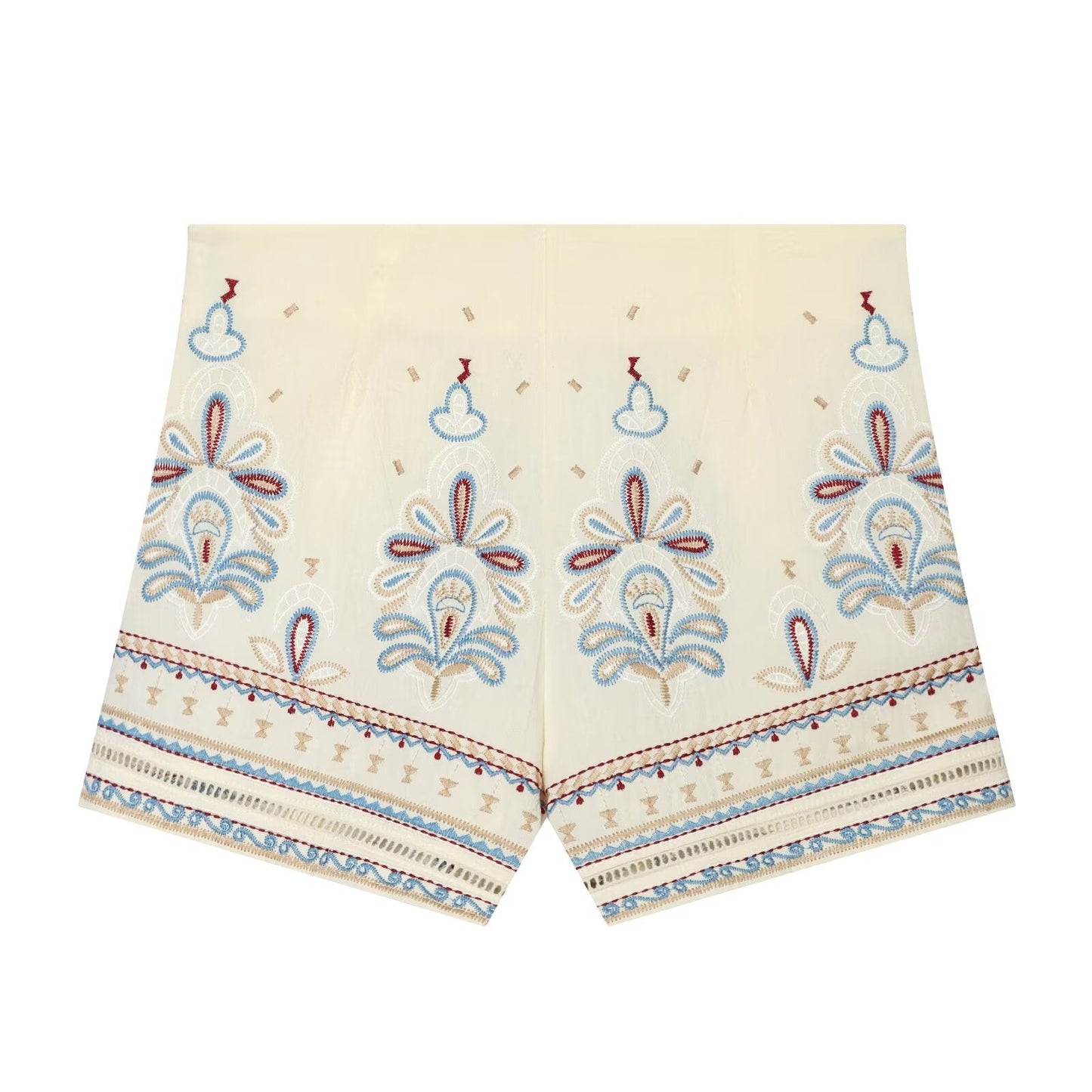 suit Women's 2 pieces linen blend embroidered top+Shorts
