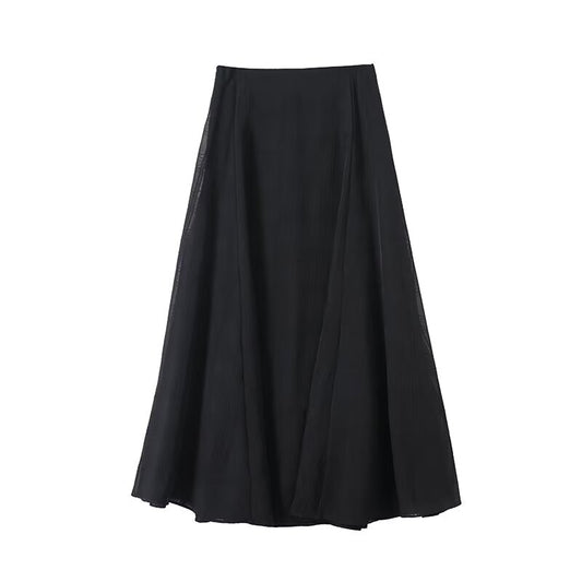 Women's plaid draped wide swing MIDI skirt