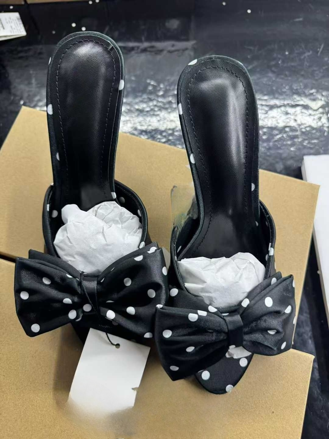 2026 Post-90s Airy Polka Dot Bow-Tie Stiletto Sandals