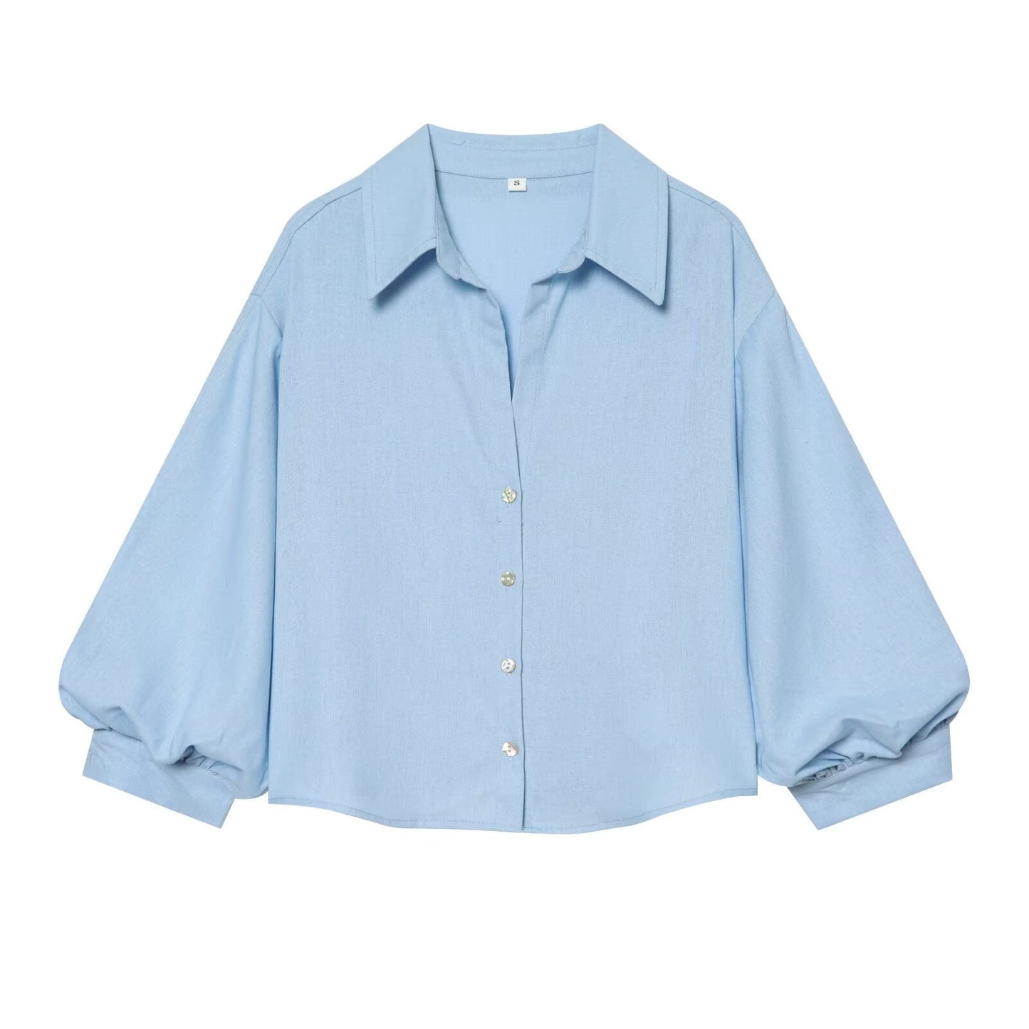 Women's linen blended bubble sleeve shirt