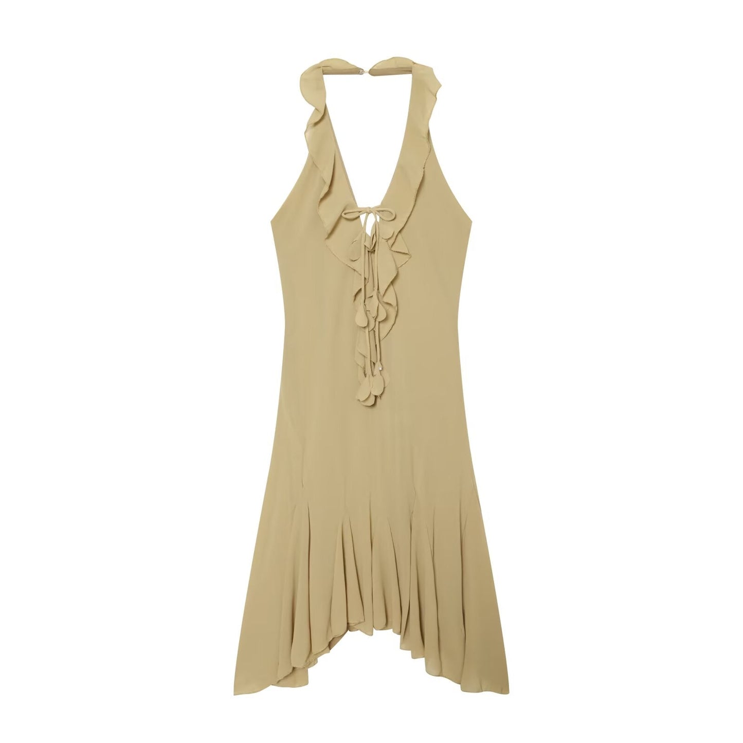 Women's asymmetrical hem hanging neck dress