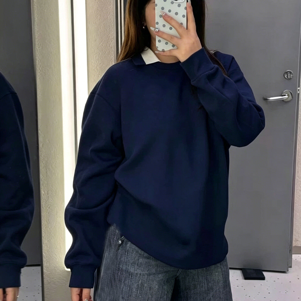 Women's new loose lapel long sleeve T-shirt sweater