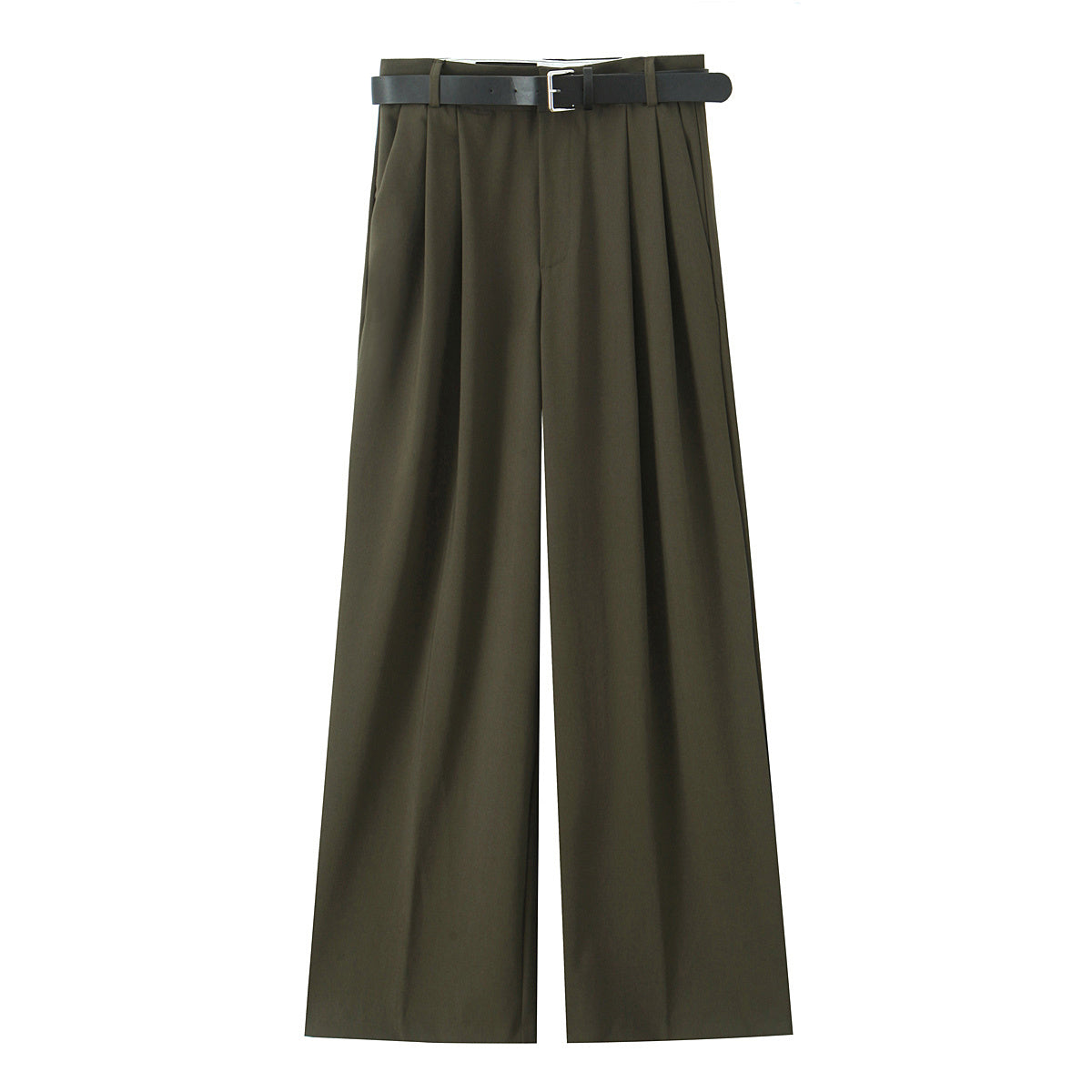 Women's new fashion belt decoration multi-color loose casual double pleated pants retro high waisted side pocket women's pants