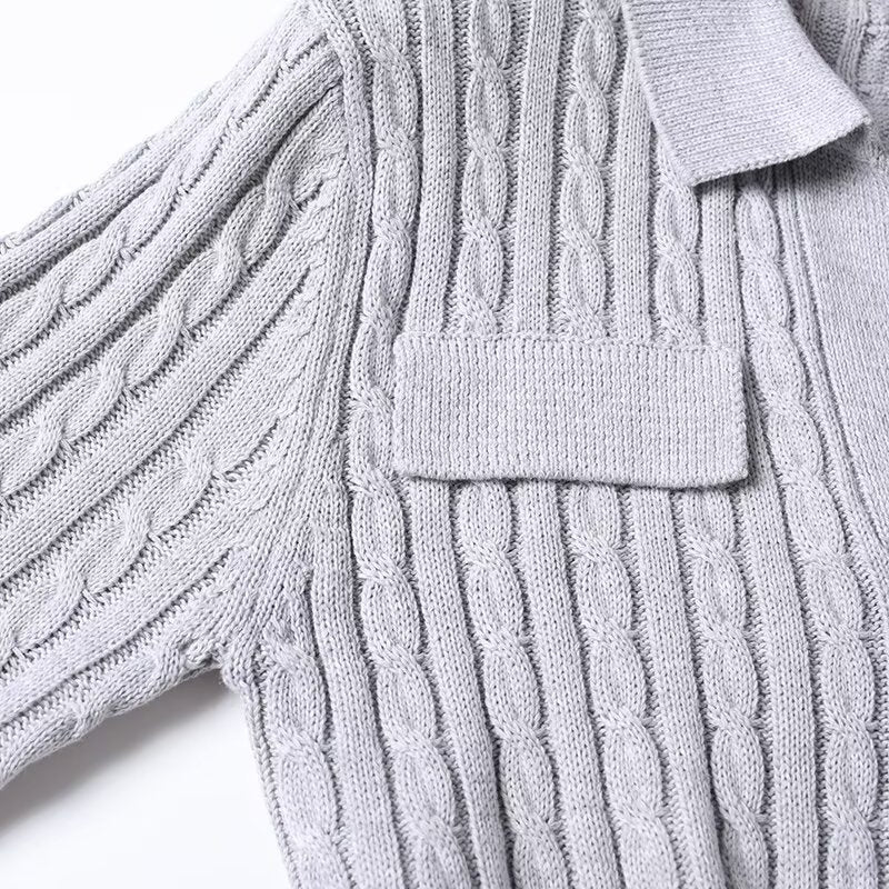 Women's Polo Collar Twisted Flower Knitted Sweater