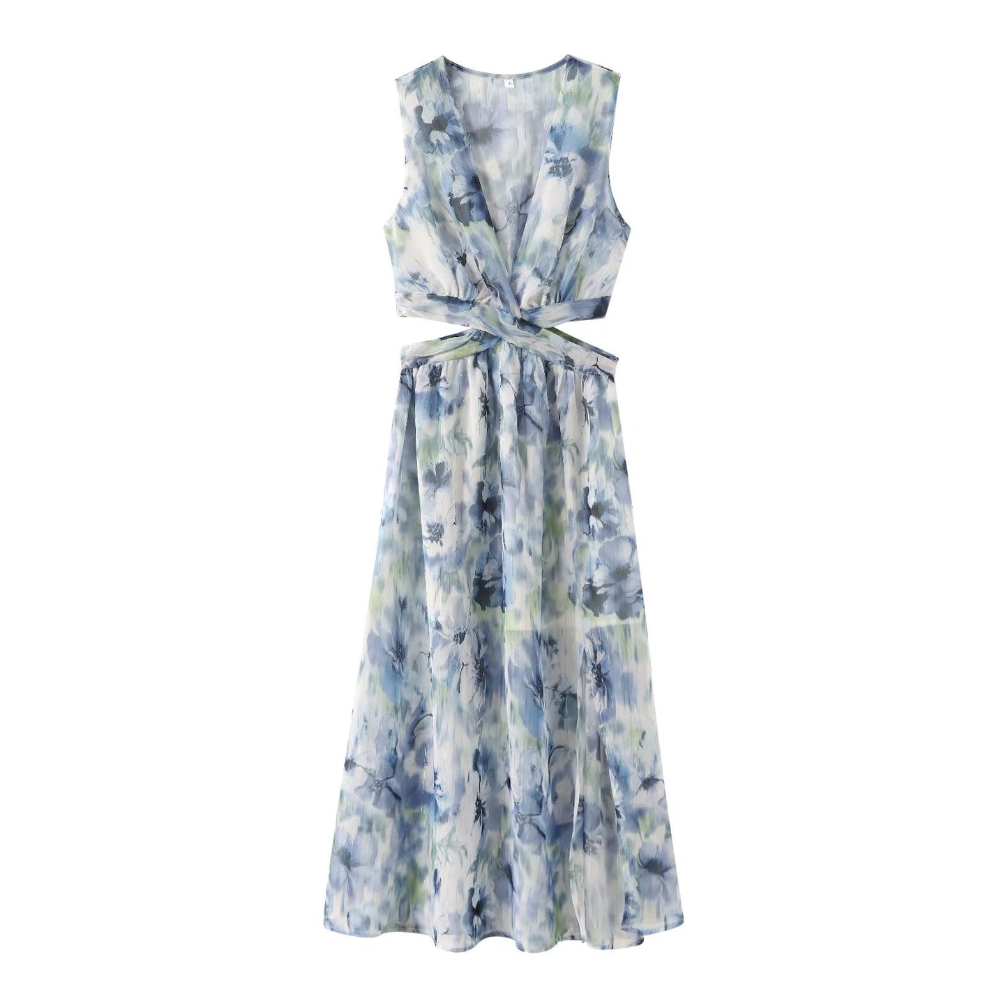 Women's Open Design Metallic Line Printed Dress