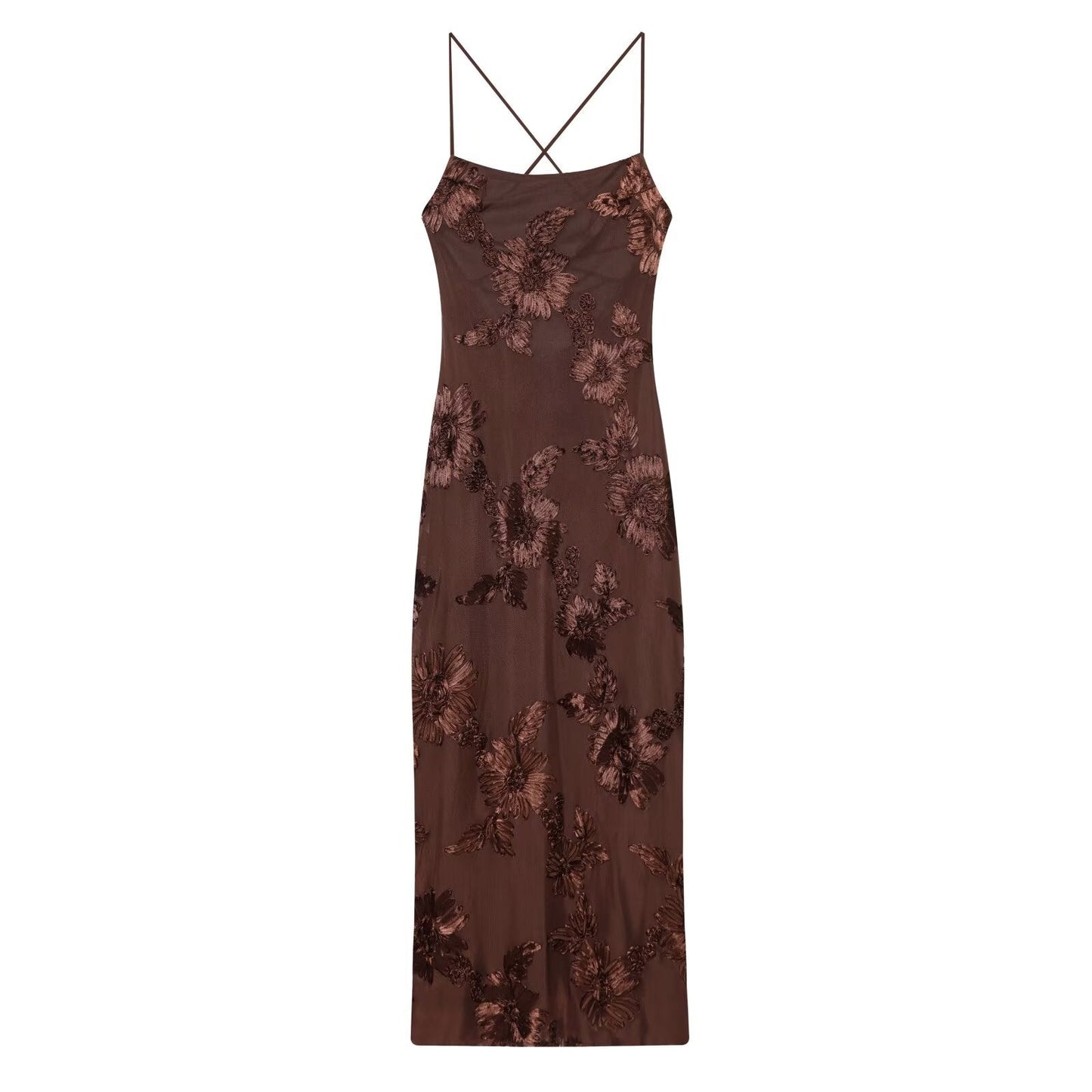 Women's embroidered floral backless MIDI dress