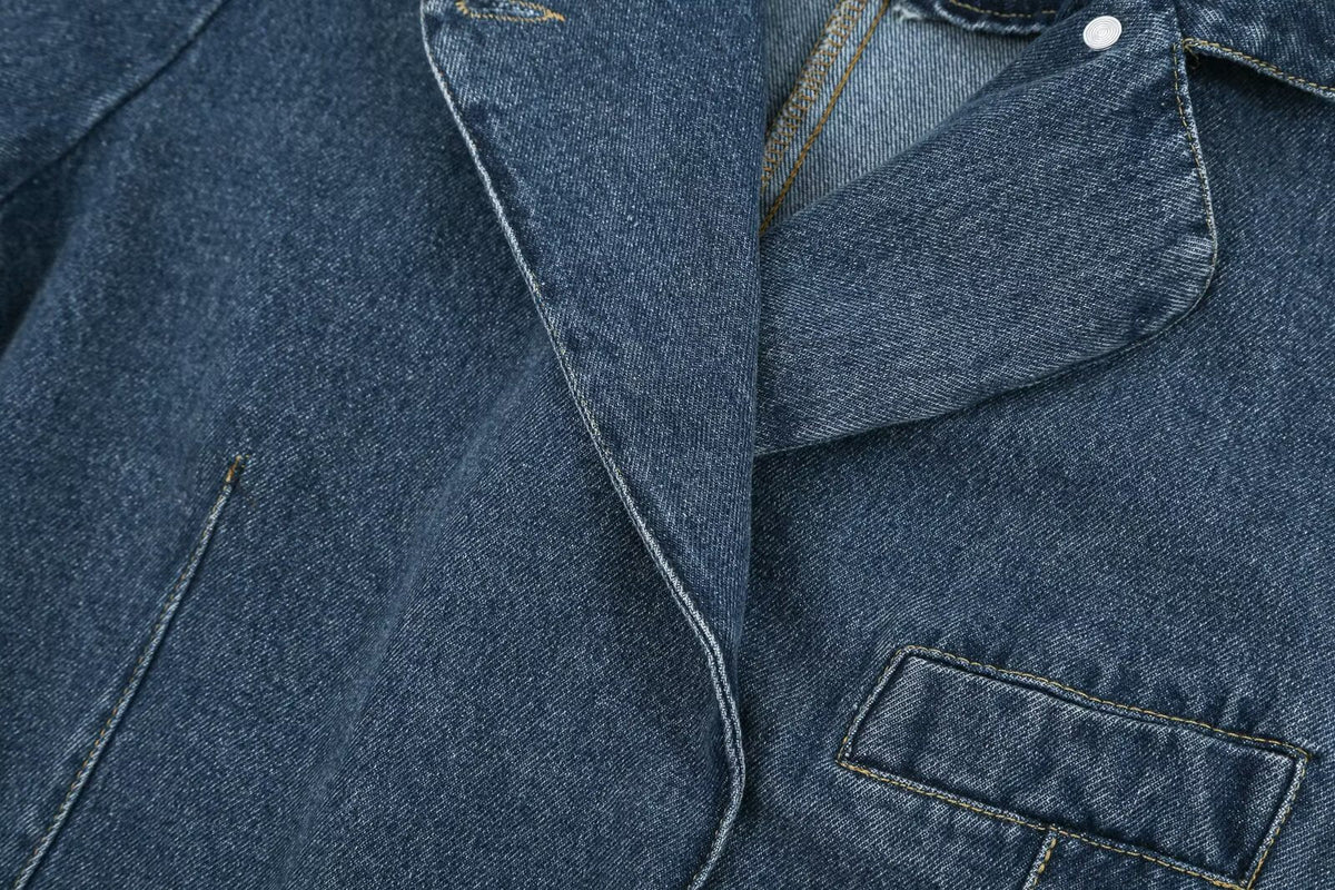suit Women's 2 pieces short denim Blazer Coat +high waisted flared jeans