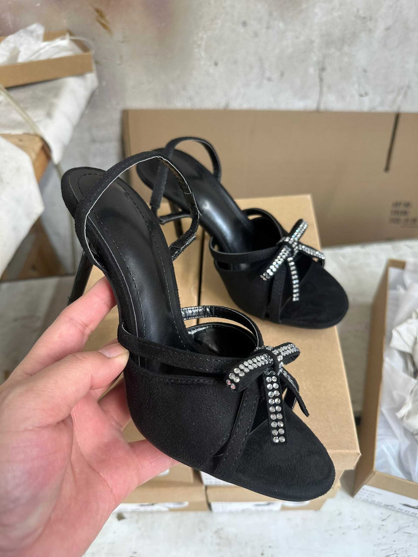 2026 Spring New Women's Shoes Rhinestone Bow Open Toe High-Heeled Sandals