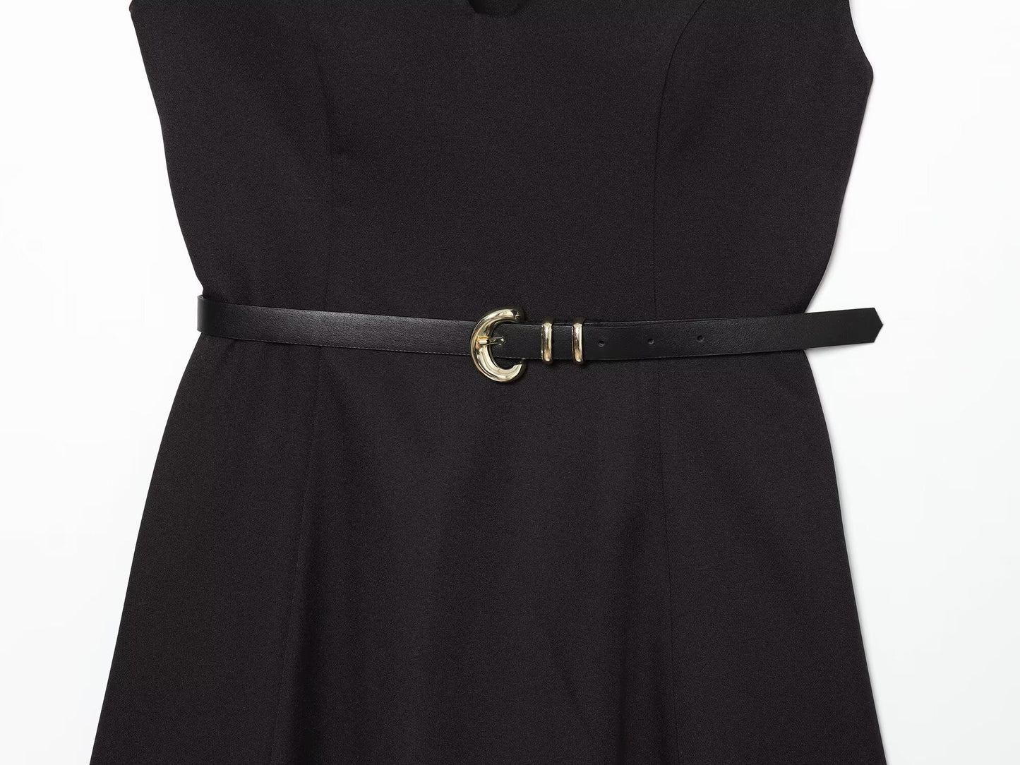 Women's With Belt Black Mini Dress
