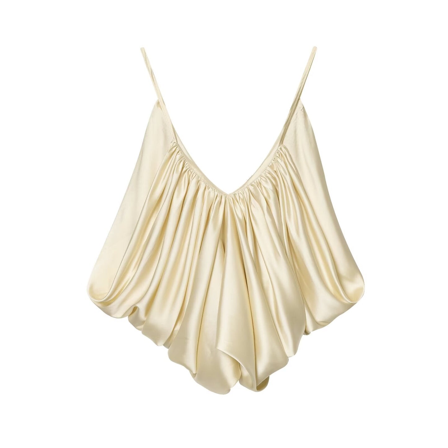 Women's satin textured pleated suspender top