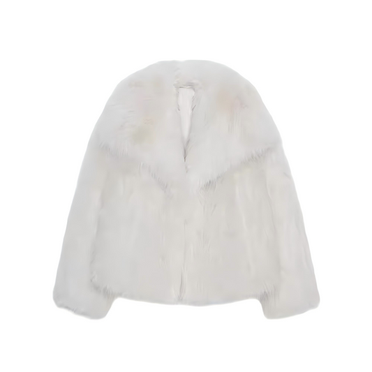 Women's artificial fur effect lapel jacket coat