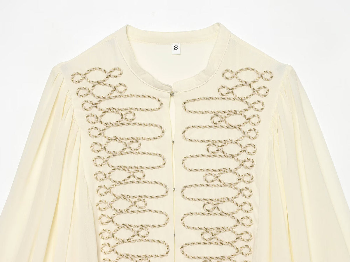 Women's long sleeved O Neck rope Knot button shirt