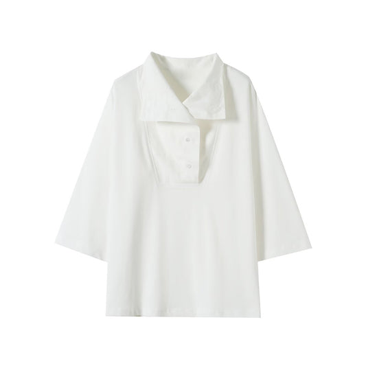 Women's high neck nine quarter sleeve button up shirt