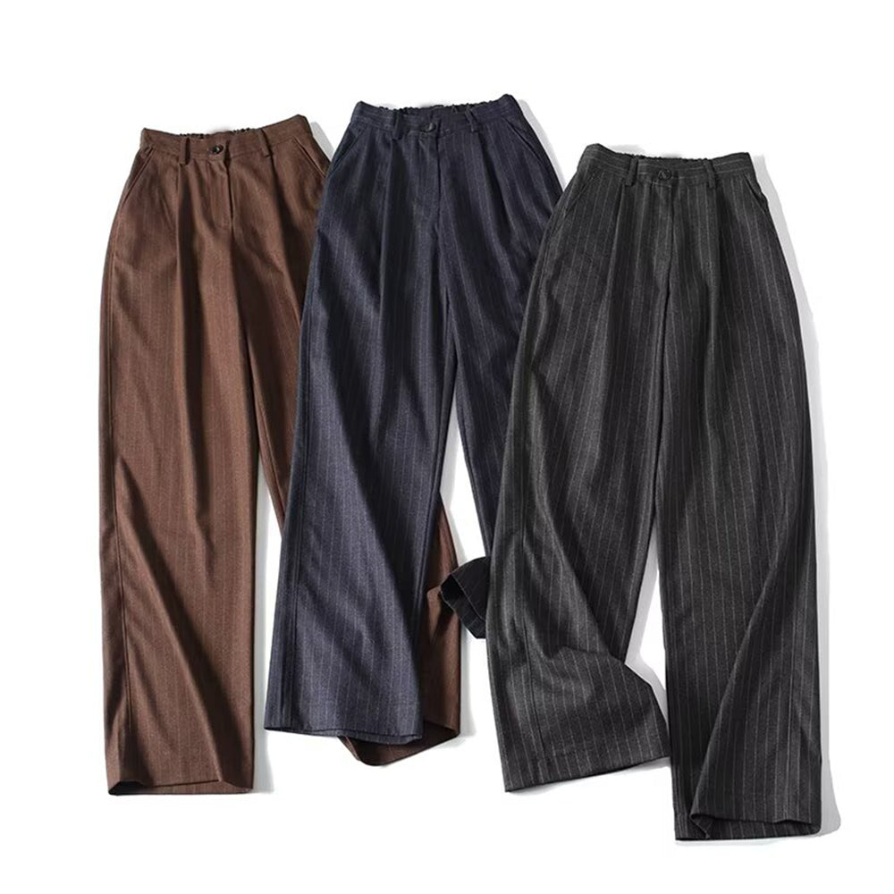 Women's casual versatile Fine striped wide leg pants