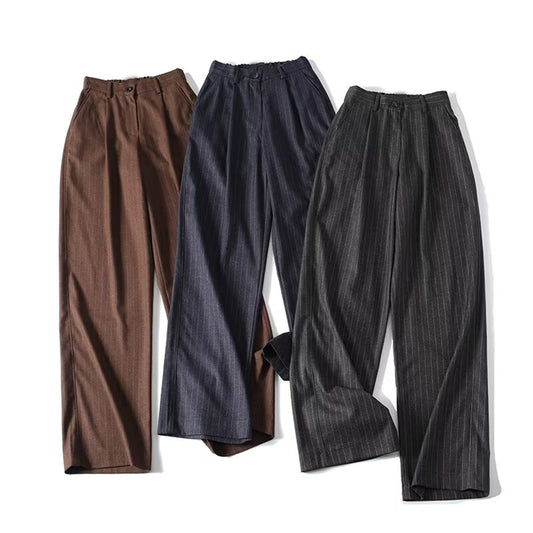 Women's casual versatile Fine striped wide leg pants