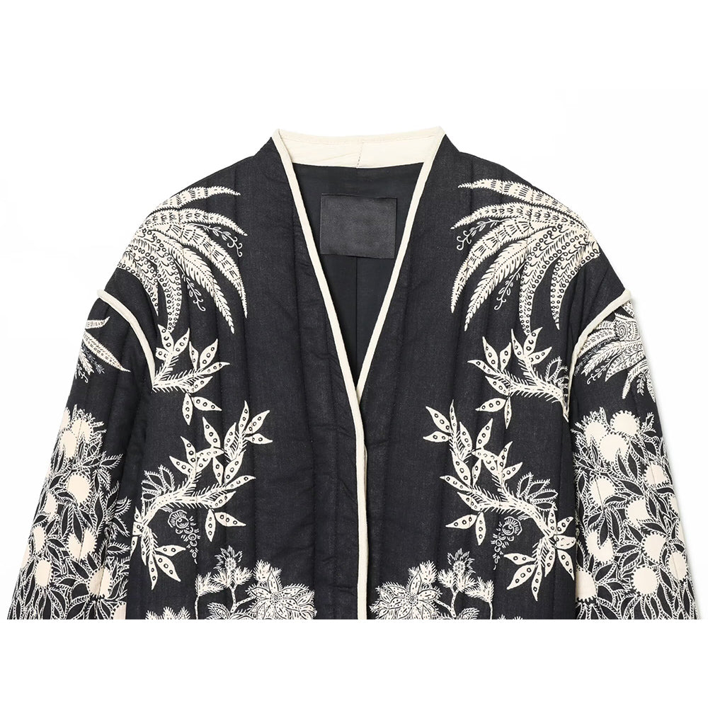 Women's short V-neck printed quilted jacket Coat