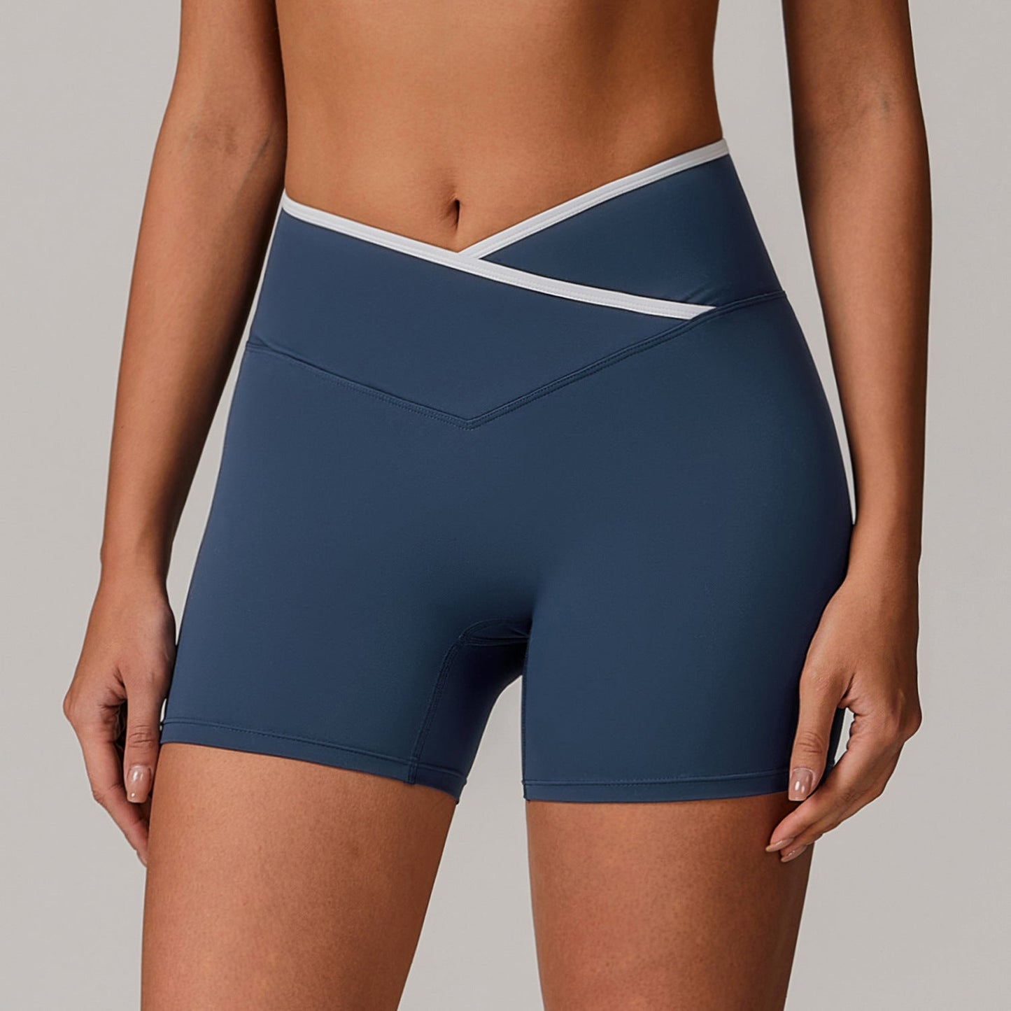 Women's New Fashion Joker Cross High Waist Yoga Tight Nude Hip-lifting Shorts Wearing Fitness Pants.