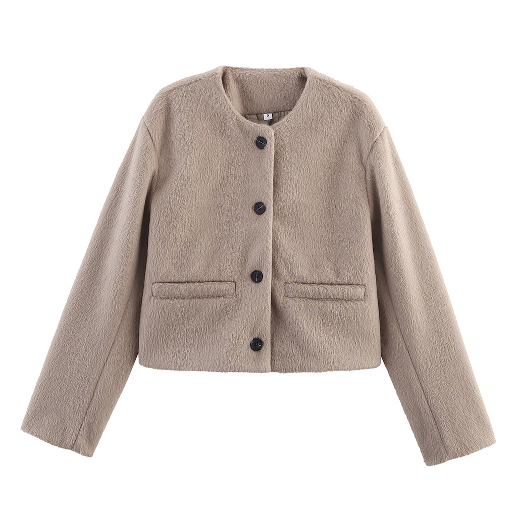 Women 2025 New Wool blend crew neck coat
