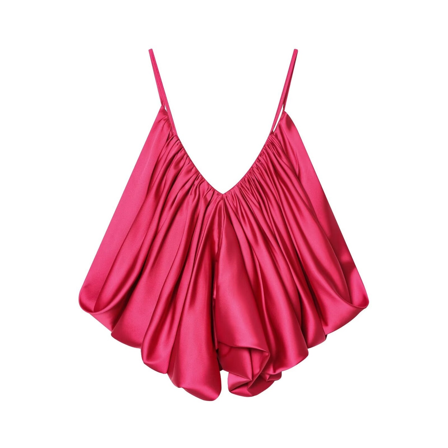 Women's satin textured pleated suspender top