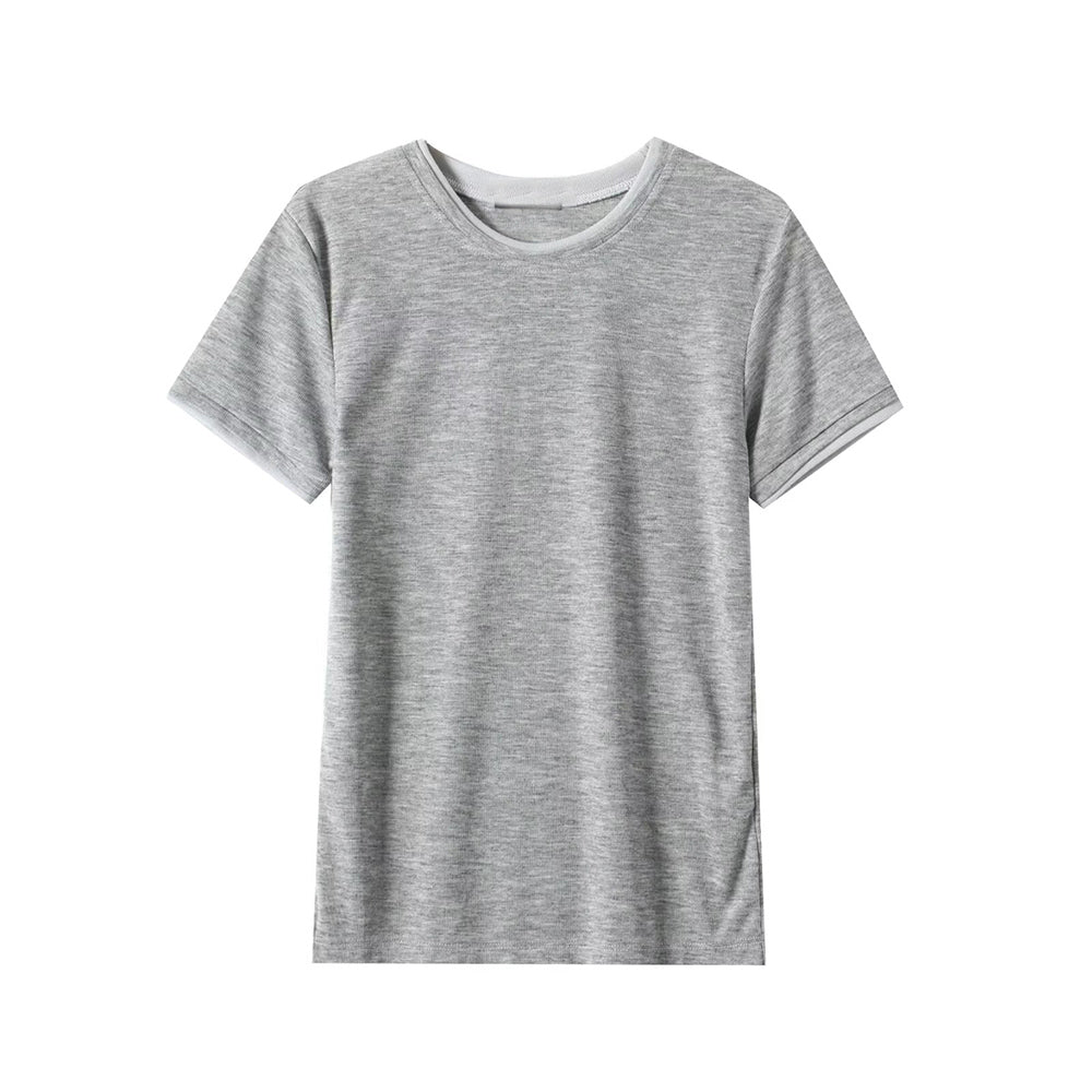 Women's double-layer O Neck short sleeved T-shirt