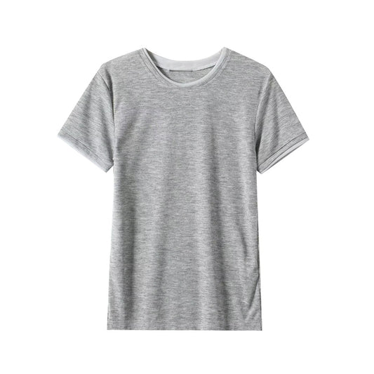 Women's double-layer O Neck short sleeved T-shirt