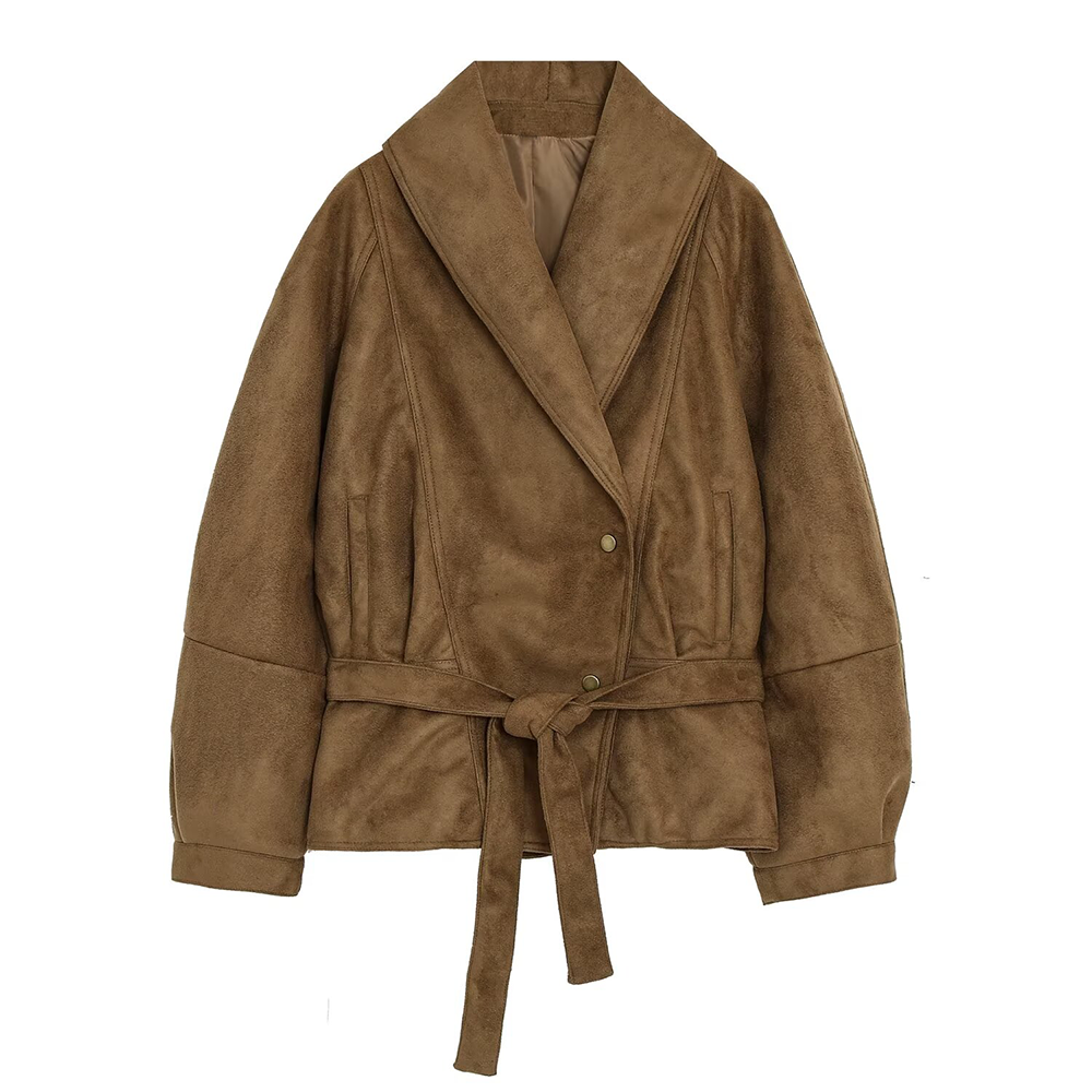 Women's with belt suede texture effect jacket Coat