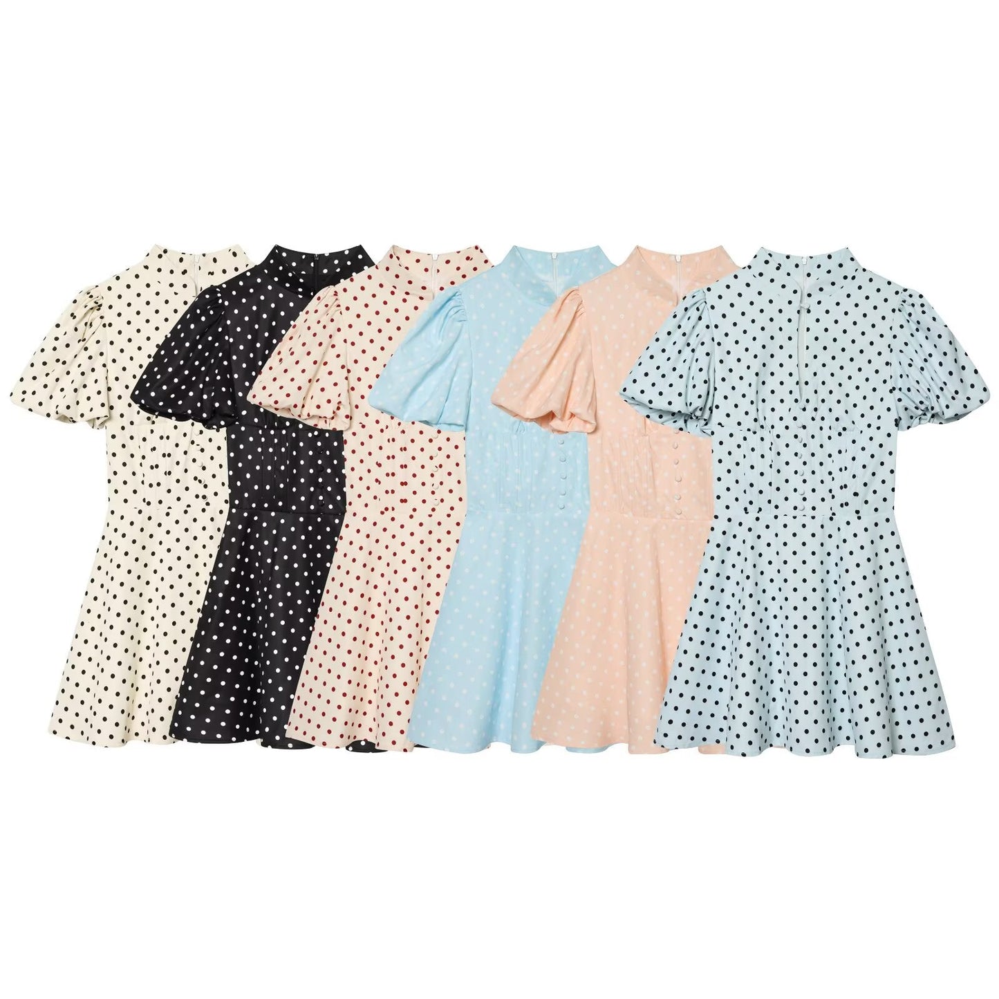 Women's bubble sleeve polka dot dress