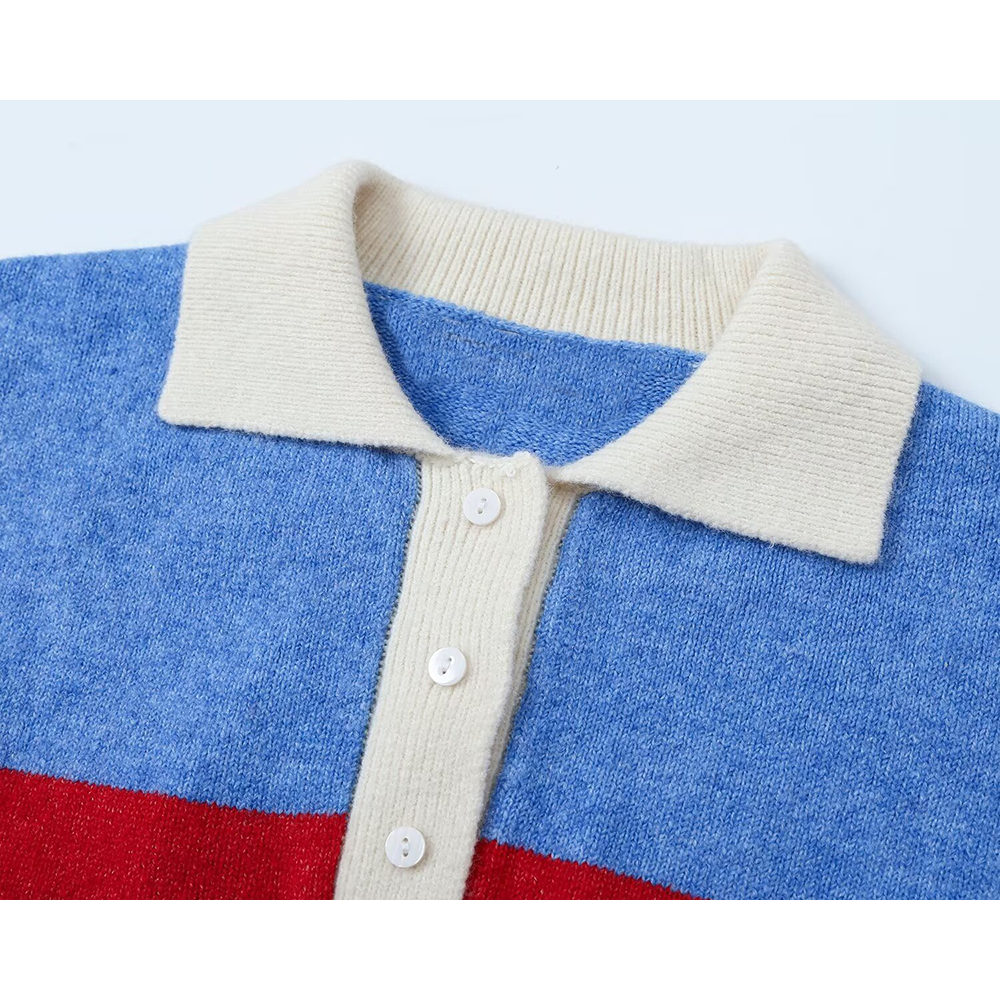 Women's polo shirt collar striped knit sweater