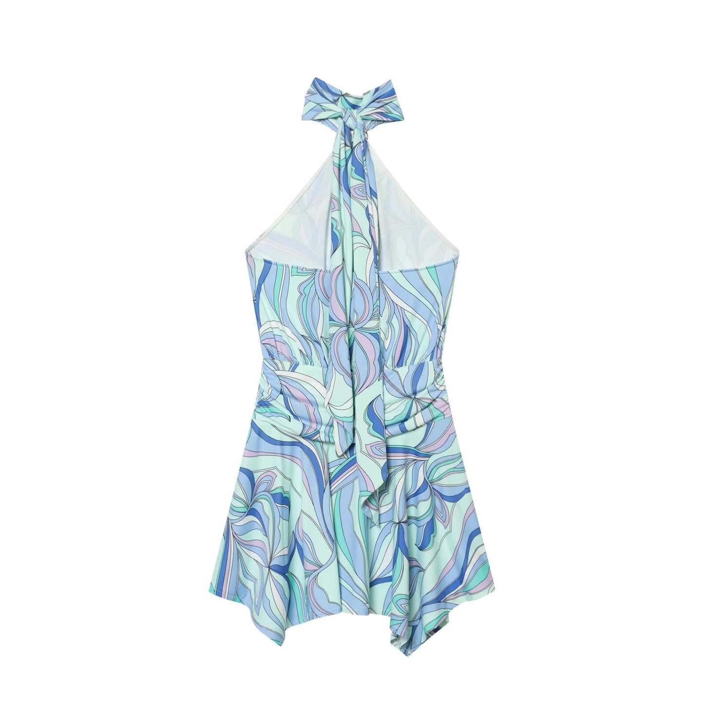 Women's backless printed halter neck dress