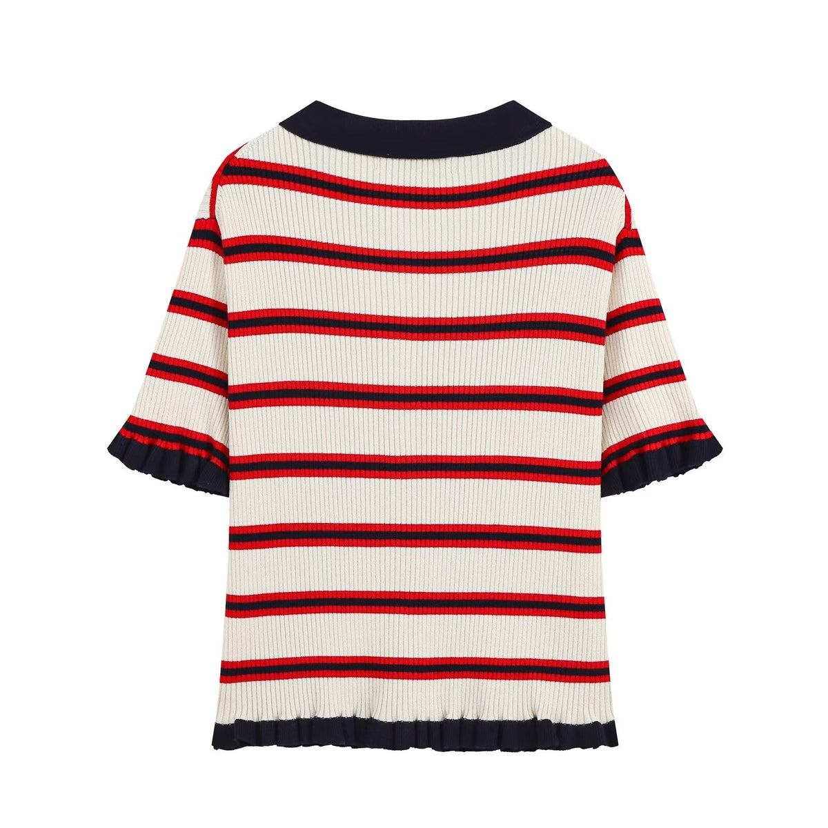 Women's short sleeved striped knitted Coat