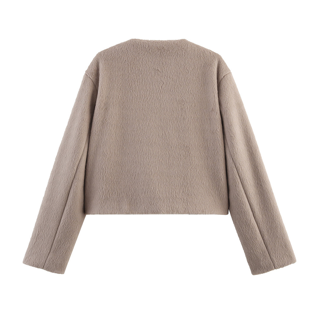 Women 2025 New Wool blend crew neck coat