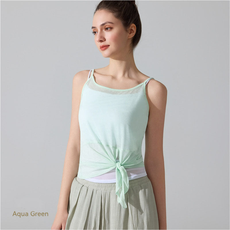 2026 women's new yoga blouse sweat-absorbent breathable split sports camisole