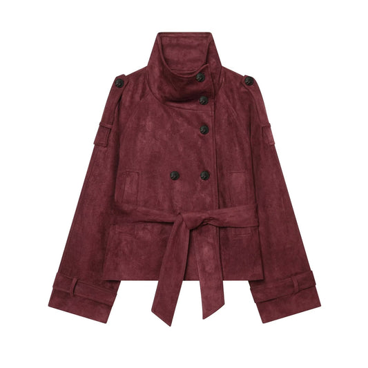 Women's with belt imitation suede jacket Coat