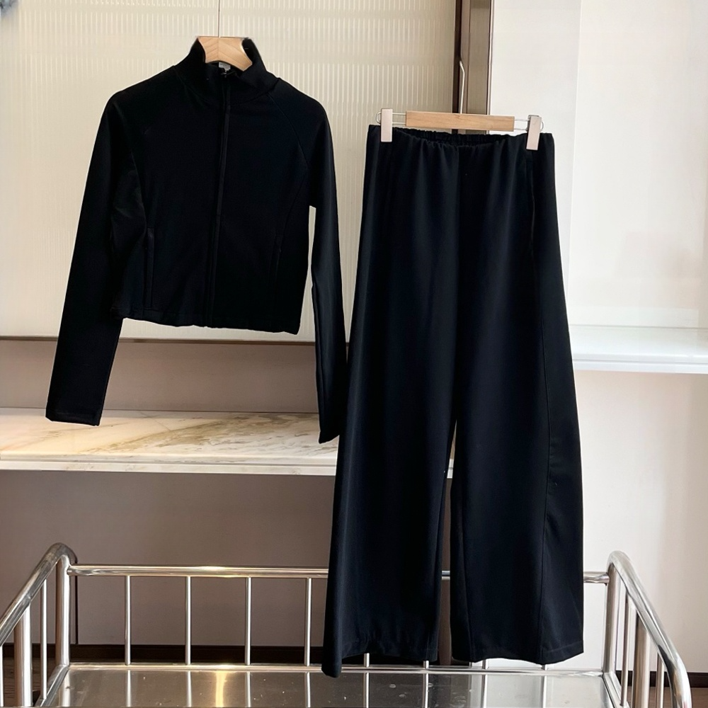 Women's new short stand-up collar sports coat drape wide-leg trousers suit