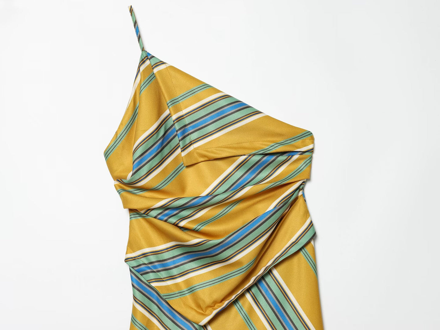 Women's asymmetrical striped suspender MIDI dress