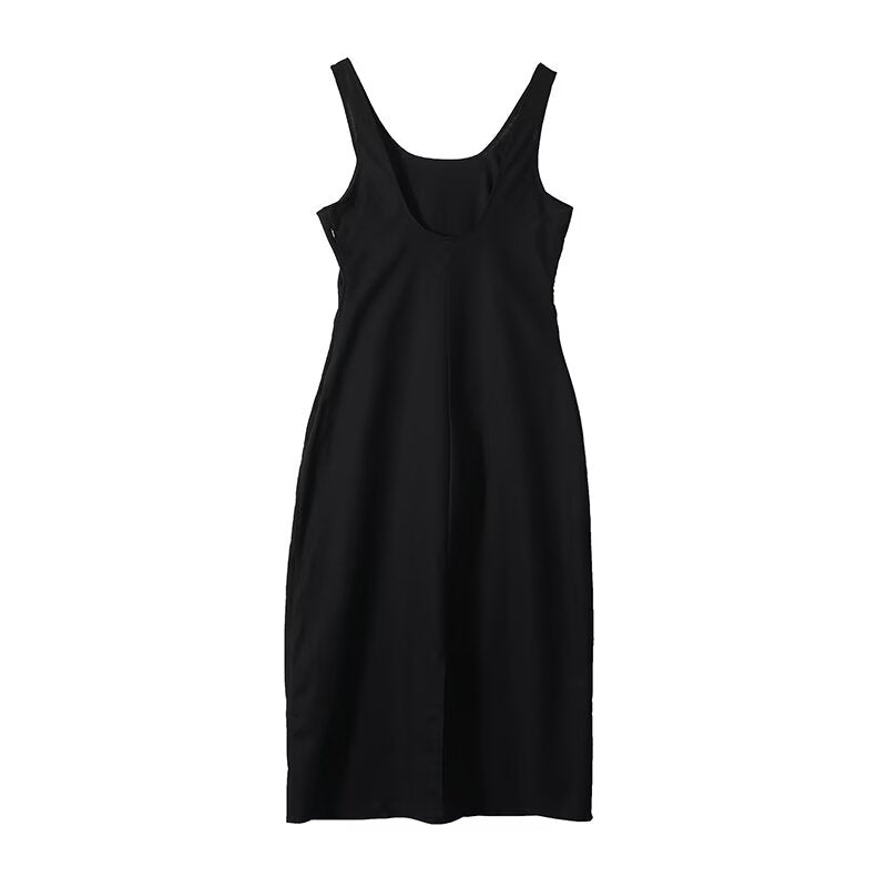 Women's backless linen blended vest style dress