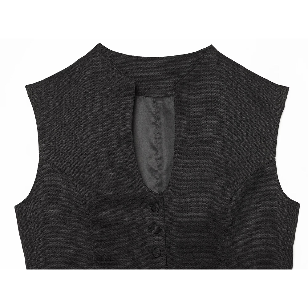 suit Women's 2 pieces button decoration slim black vest+culottes