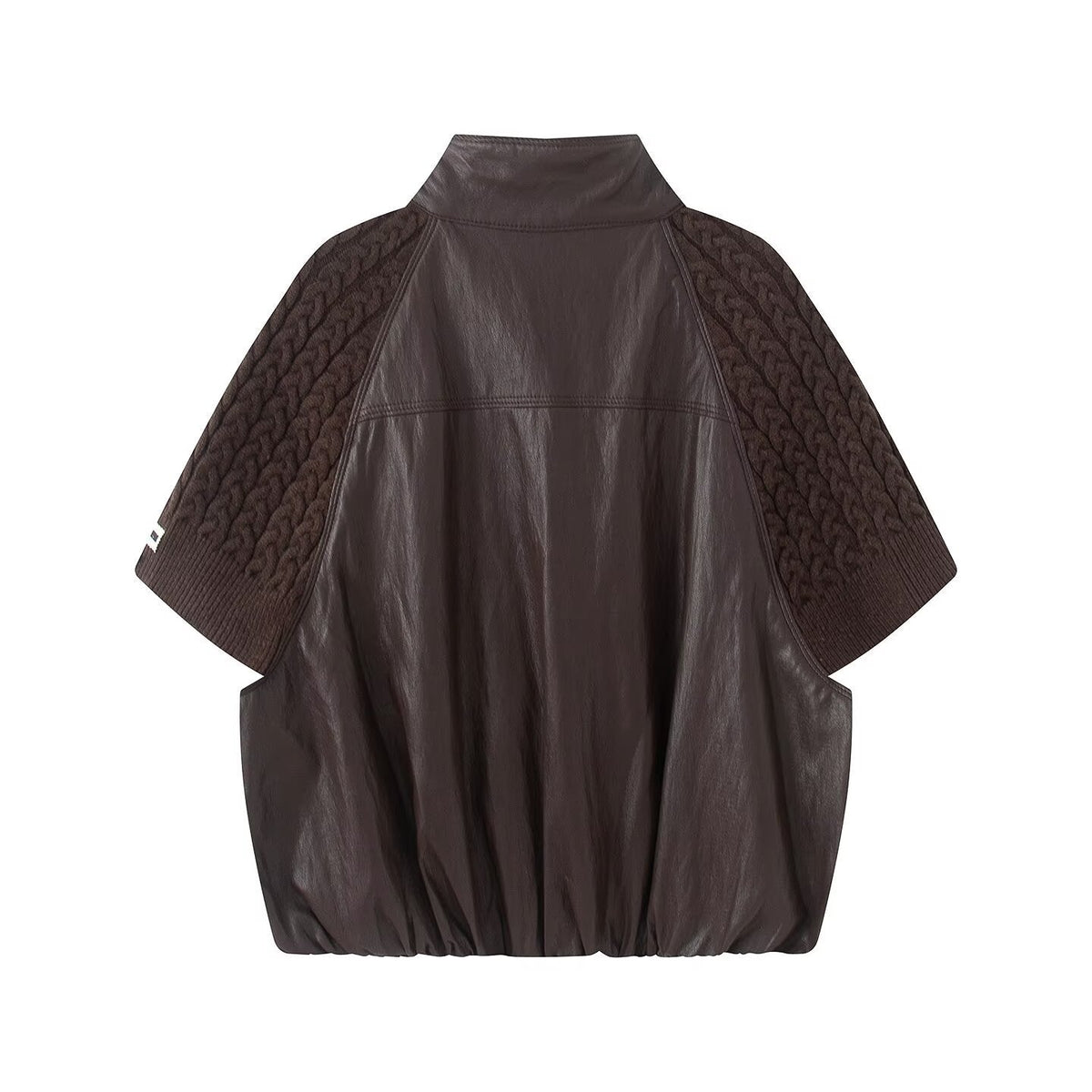 Women's casual knitted patchwork Faux Leather Coat