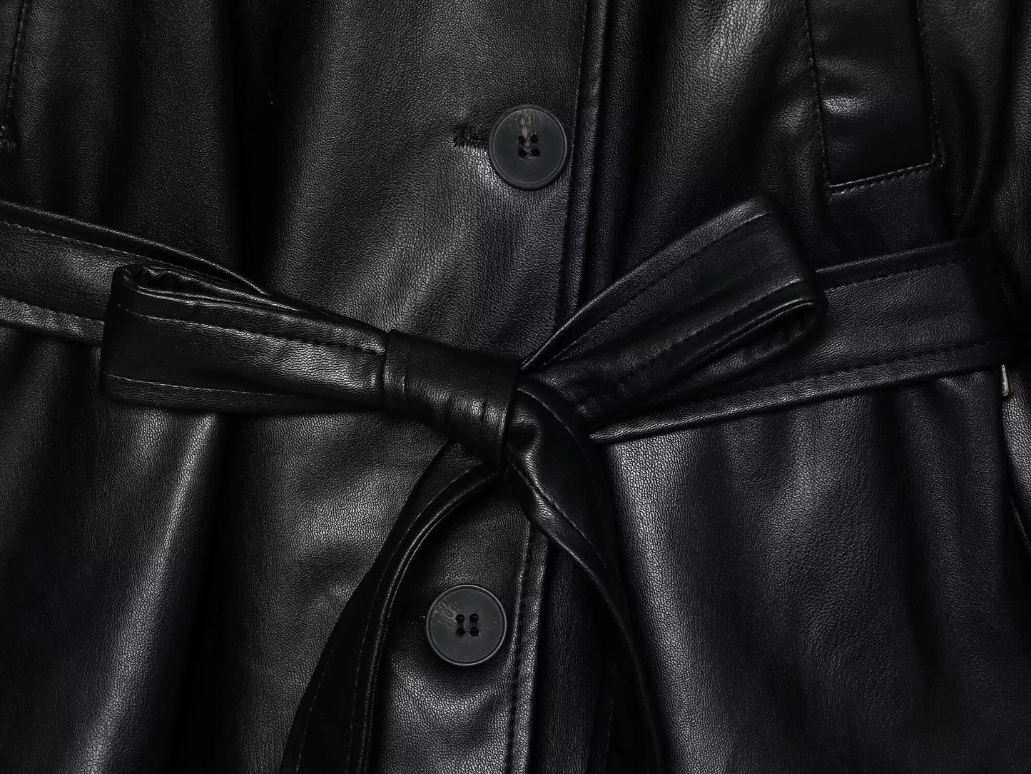 Women's new fashion with Belt short Faux Leather windbreaker Coat