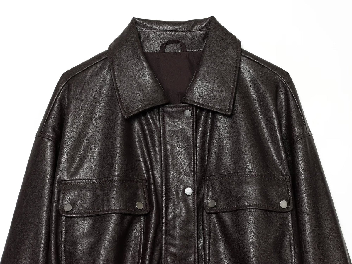 Women's skirt style hem imitation leather jacket Coat