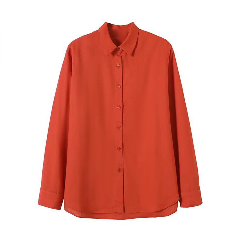 Women's casual linen blended Lapel shirt