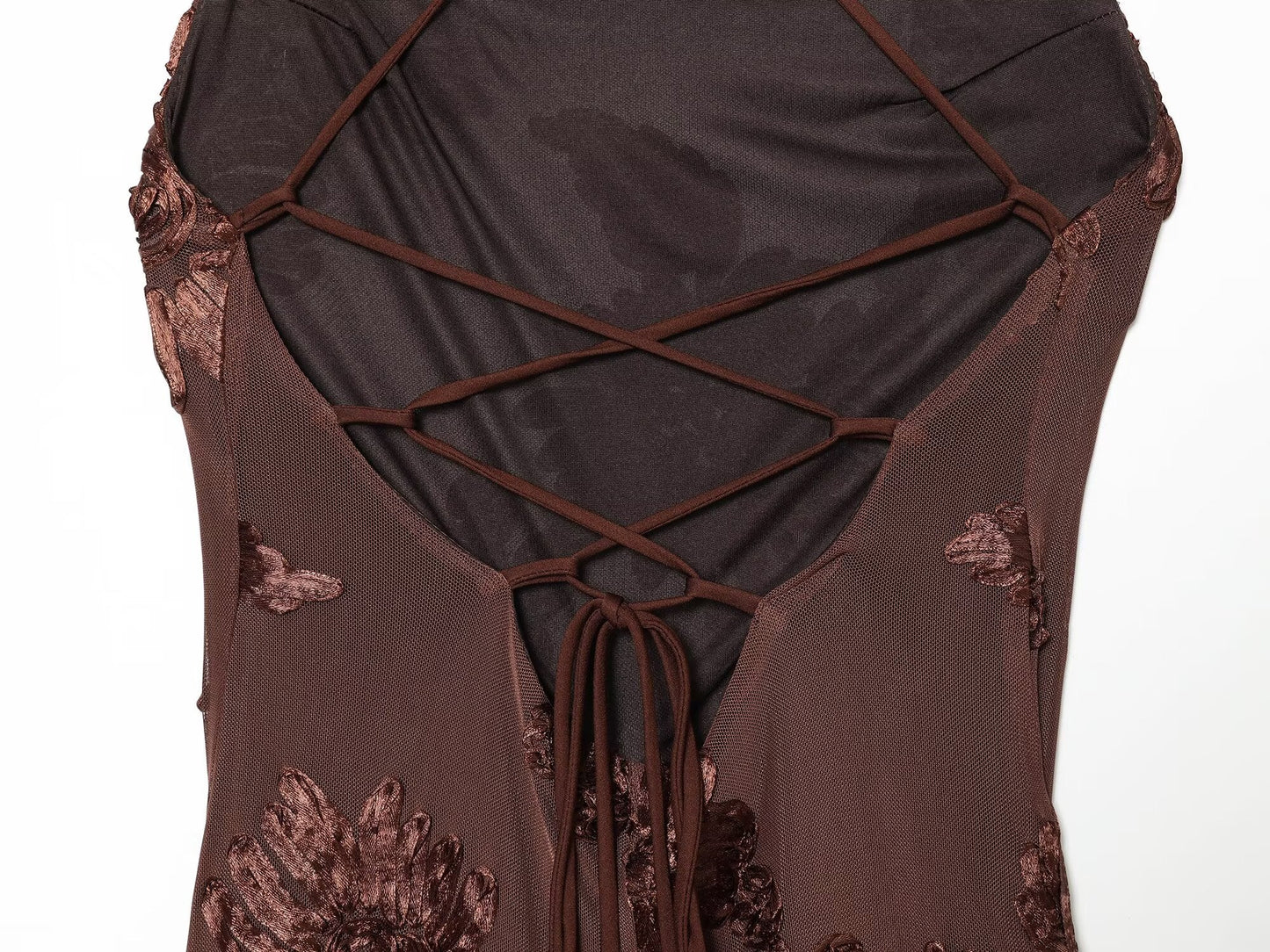 Women's embroidered floral backless MIDI dress