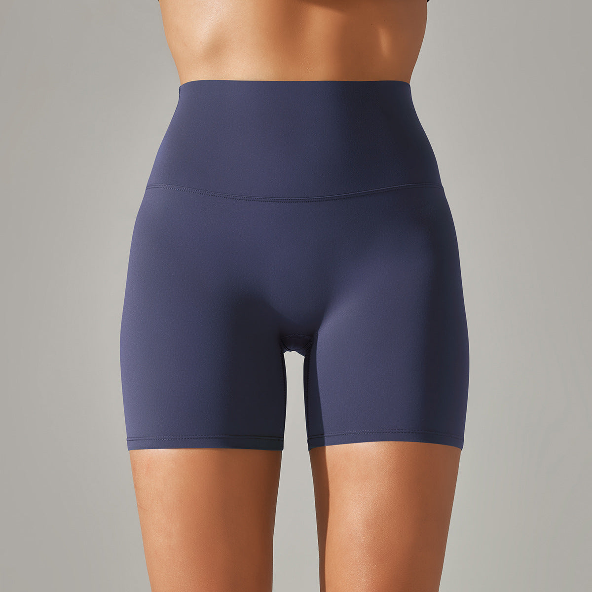 Women's new solid color yoga shorts double sanding tight high waist elastic exercise fitness three-point yoga pants.