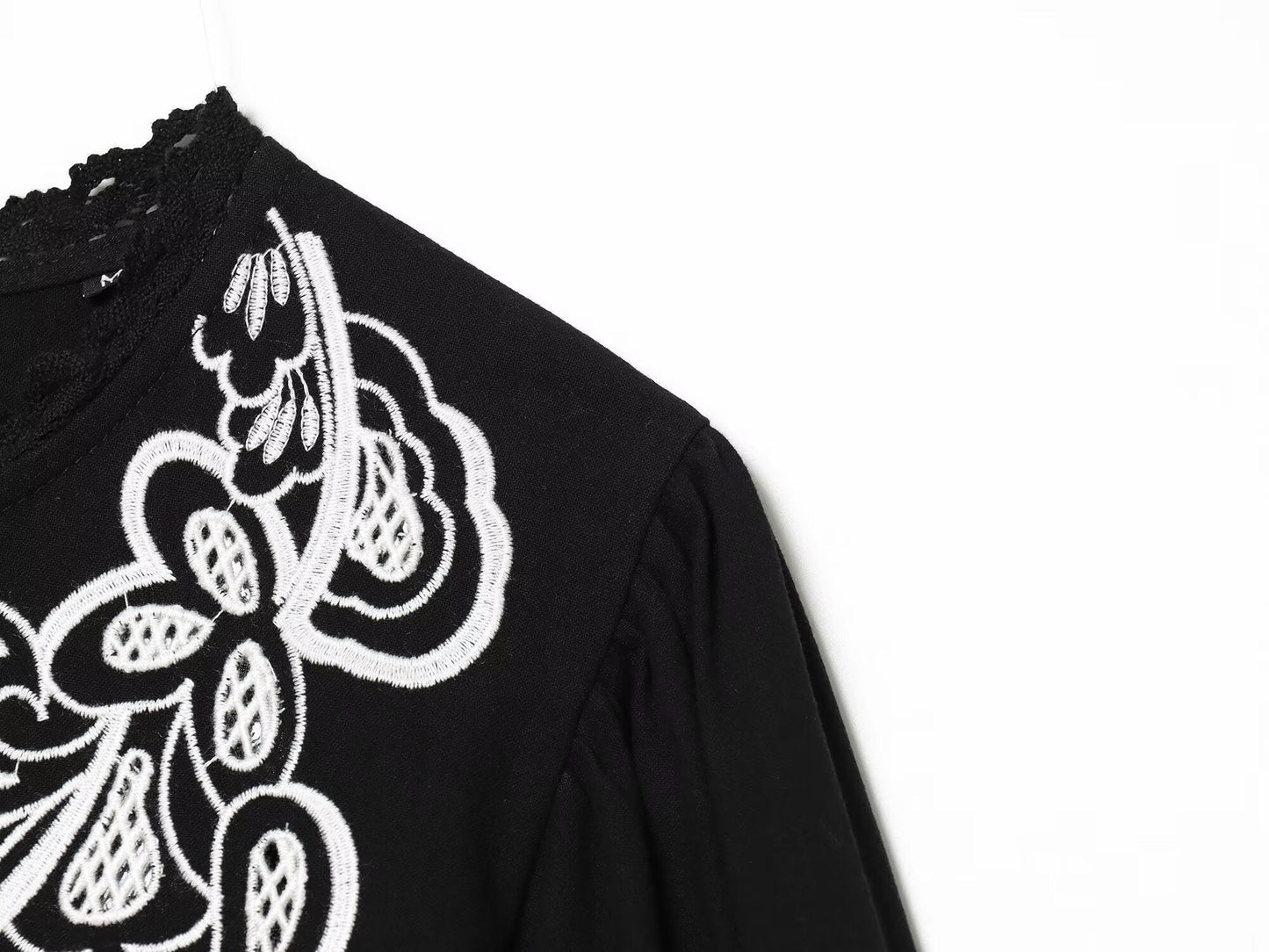 Women's Bubble Sleeve Short Embroidered Shirt