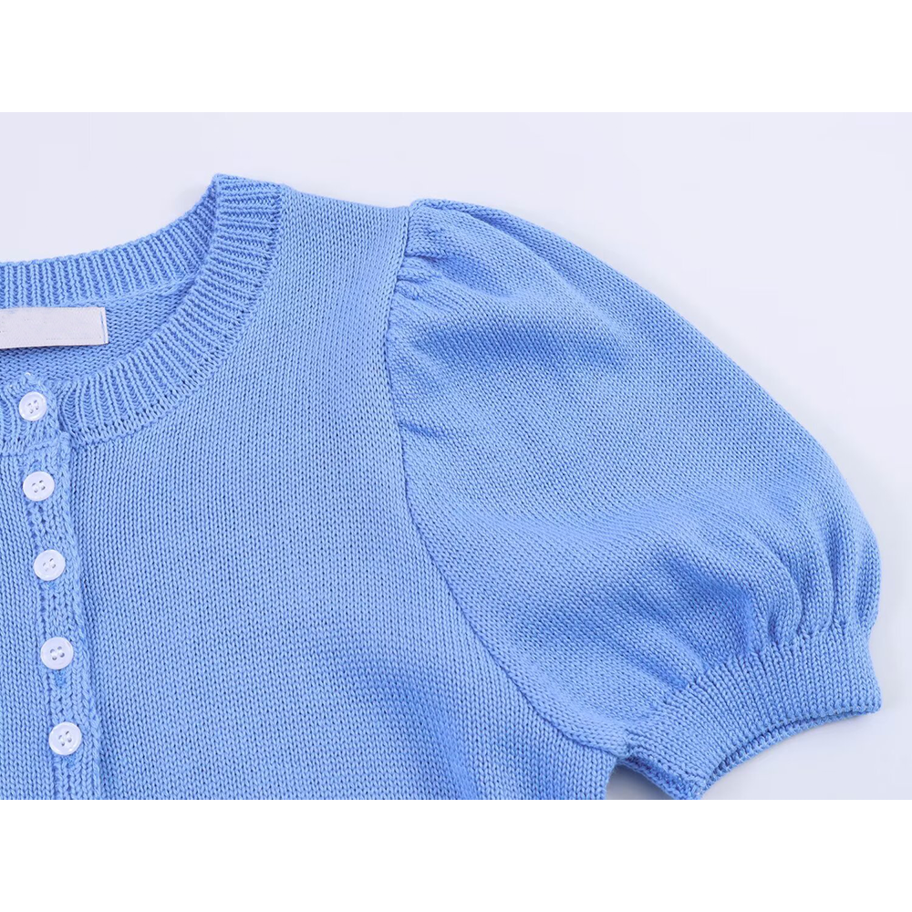 Women's O Neck bubble short sleeved knitted Coat