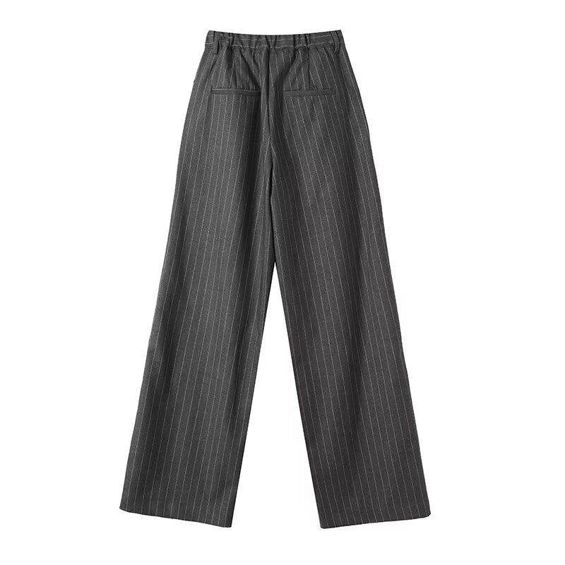 Women's casual versatile Fine striped wide leg pants